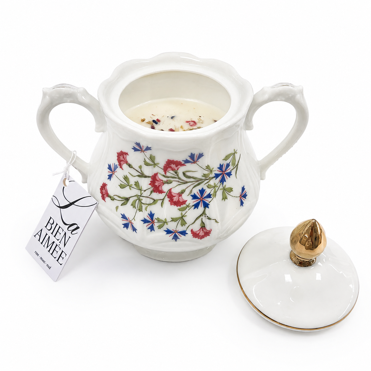 Bougie Rose, Musc & Oud – Pot en porcelaine vintage