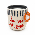 Bougie Fleur Blanche, Pastèque & Pomme – Tasse en porcelaine « La vie est belle »