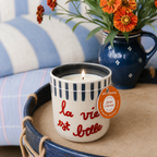 Bougie Fleur Blanche, Pastèque & Pomme – Tasse en porcelaine « La vie est belle »