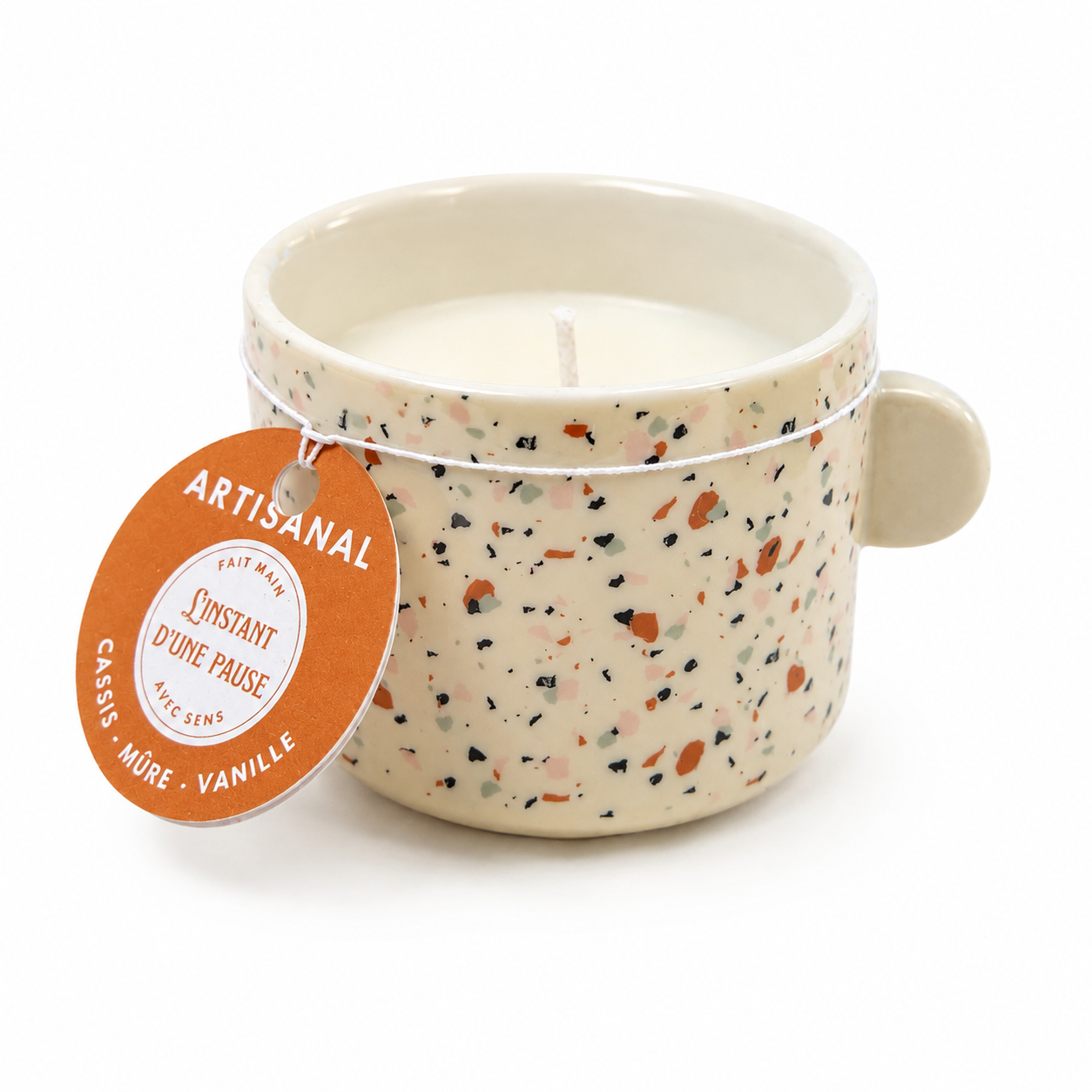 Bougie Cassis, Mûre & Vanille – Tasse graphique terrazzo