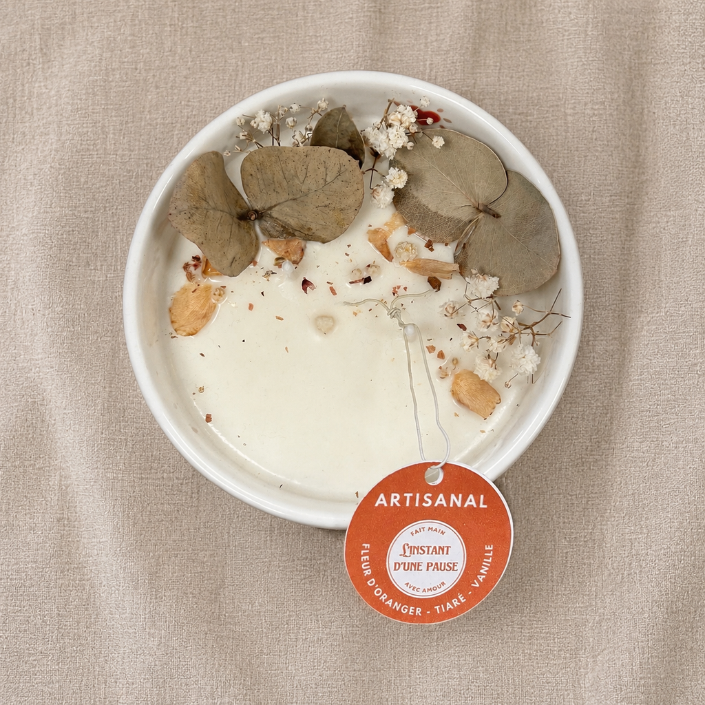 Bougie Fleur d’Oranger, Tiaré & Vanille – Bol céramique cœurs