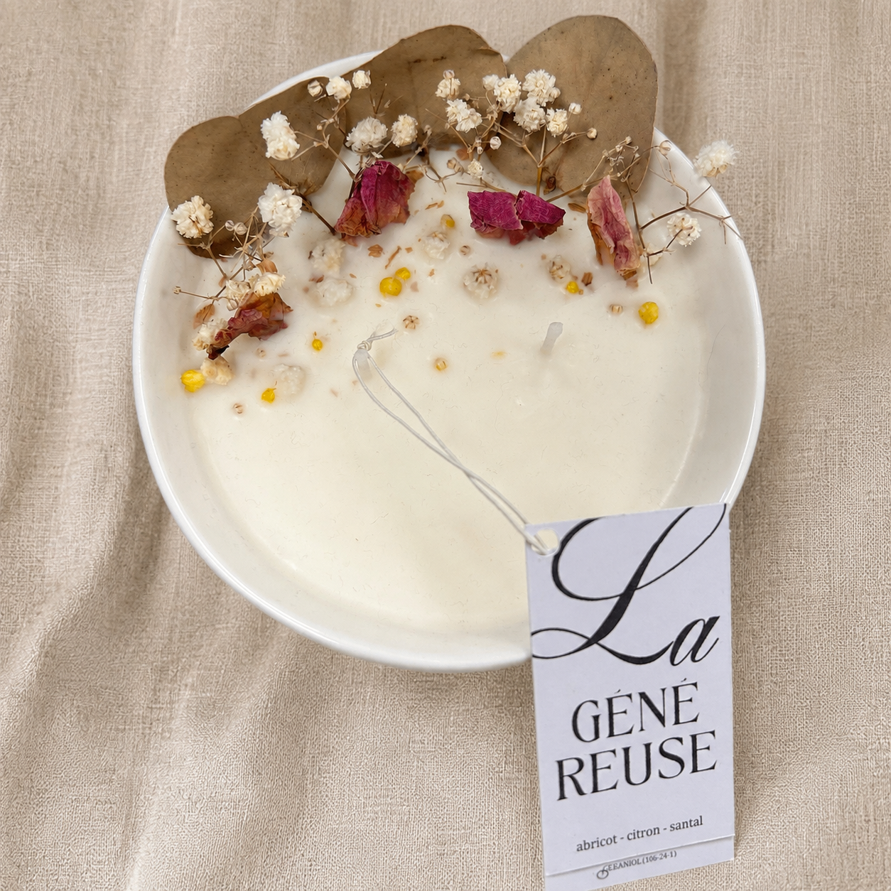 Bougie Abricot, Citron & Santal – Bol céramique cœurs