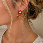 Louise – Ohrringe rote und goldene Blume