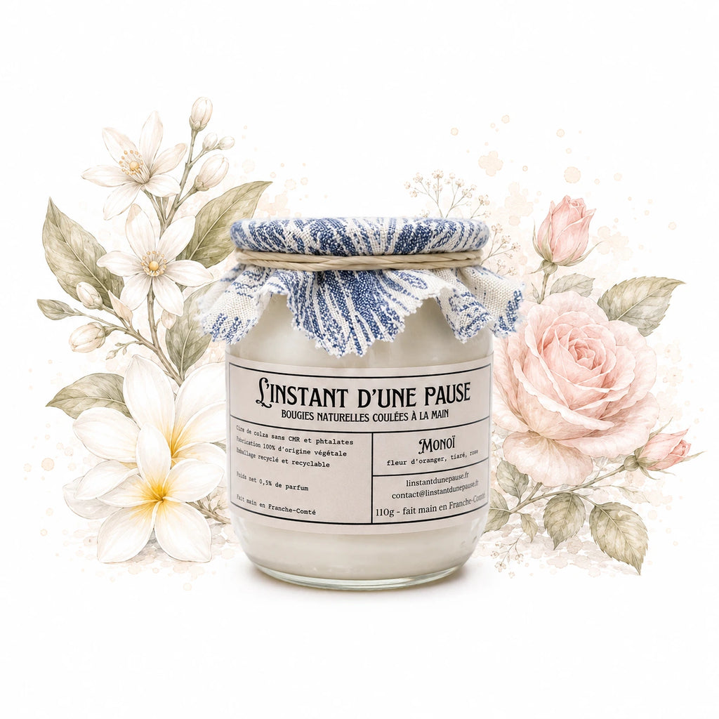 Bougie parfumée monoï – naturelle, artisanale & vegan