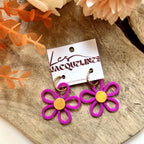 Zoé – Ohrringe, Blume, Fuchsia und Gold