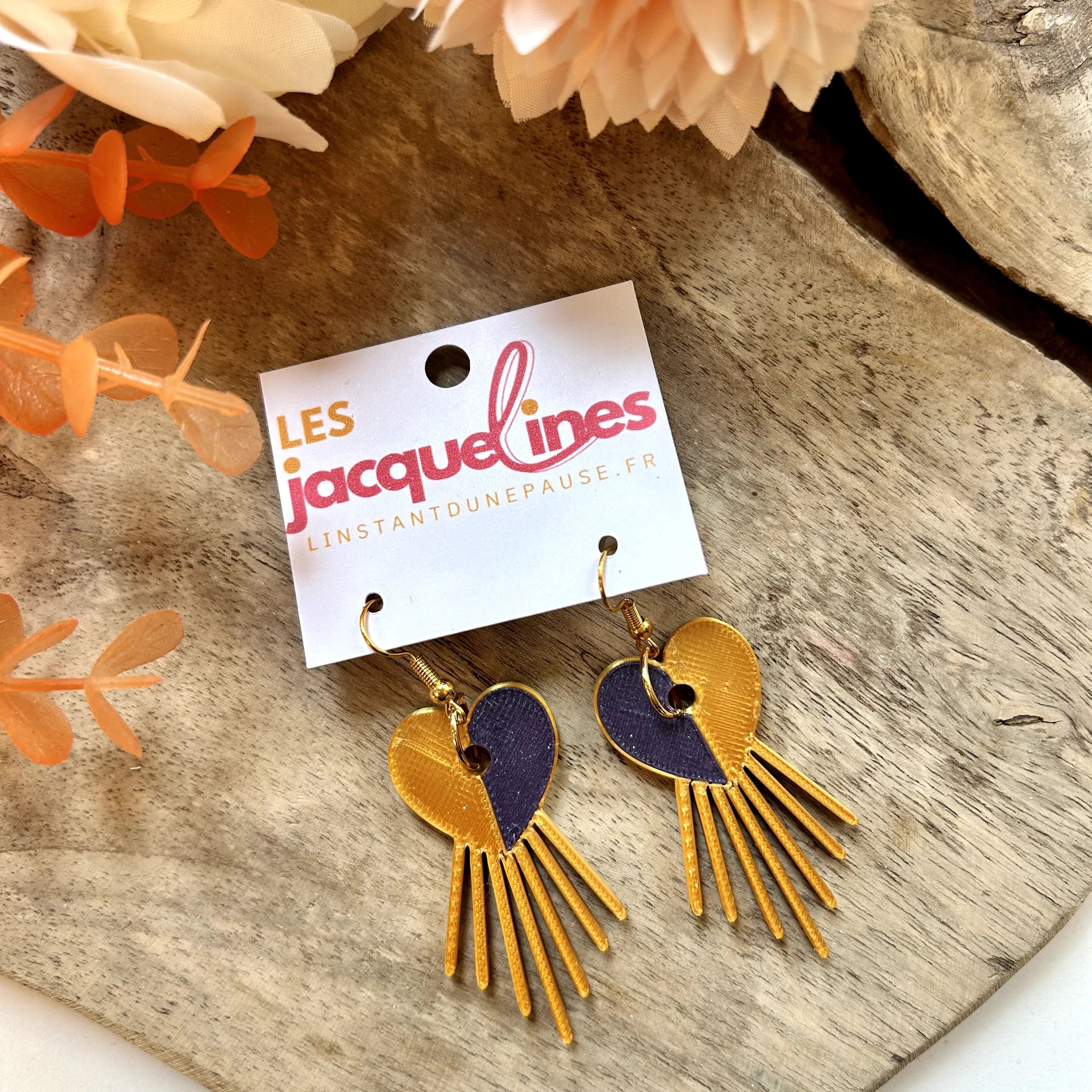 Adèle – boucles d’oreilles cœur violet et doré - L'INSTANT D'UNE PAUSE