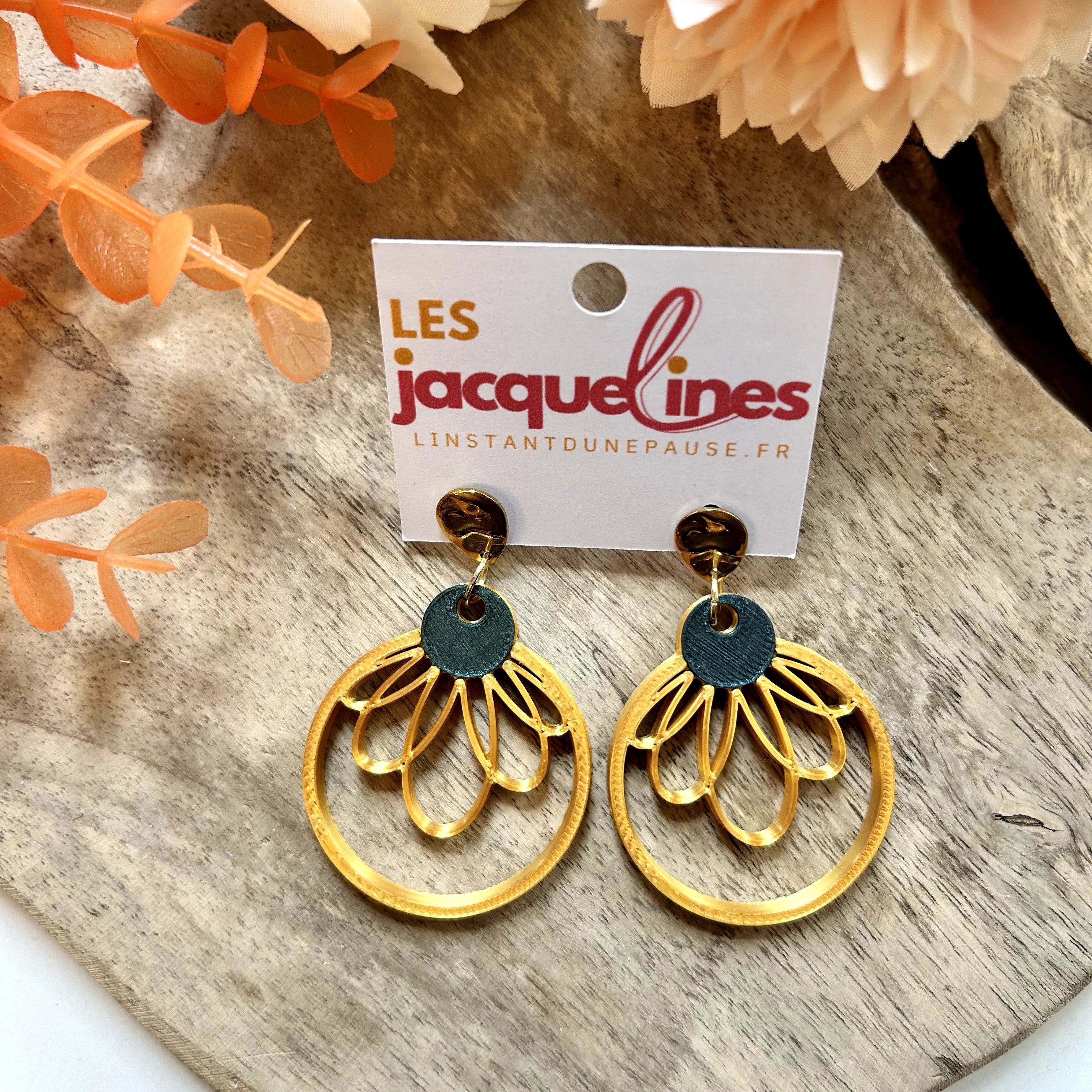 Apolline – boucles d’oreilles dorées et bleu canard - L'INSTANT D'UNE PAUSE