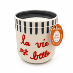 Bougie Fleur Blanche, Pastèque & Pomme – Tasse en porcelaine « La vie est belle » - L'INSTANT D'UNE PAUSE