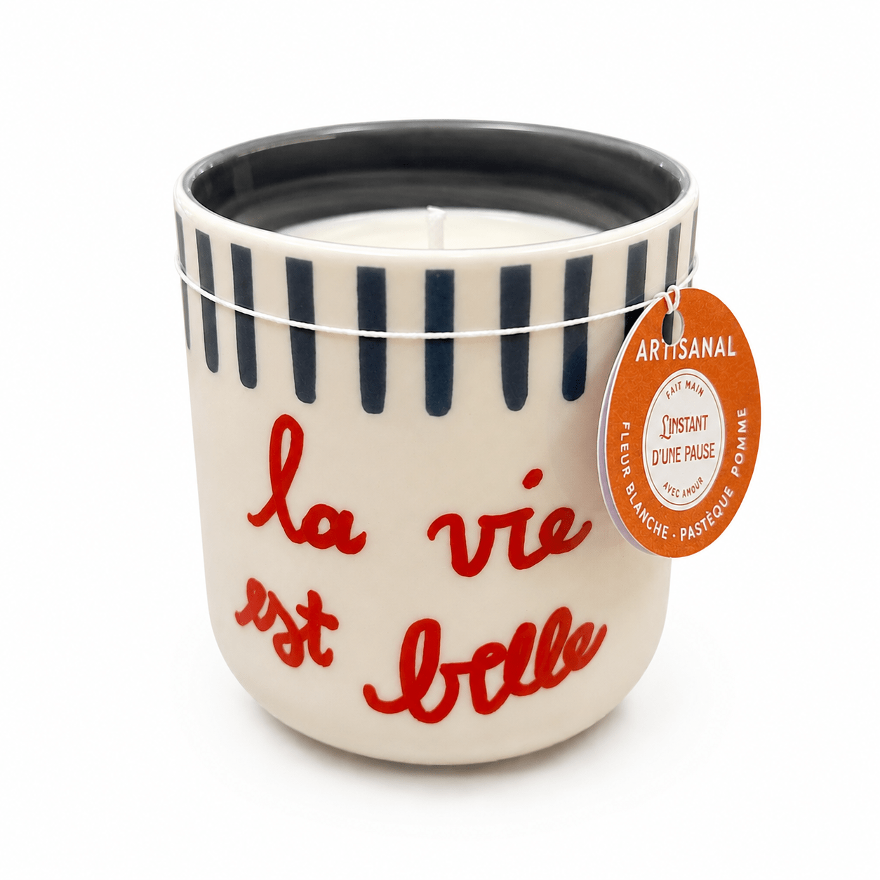 Bougie Fleur Blanche, Pastèque & Pomme – Tasse en porcelaine « La vie est belle » - L'INSTANT D'UNE PAUSE