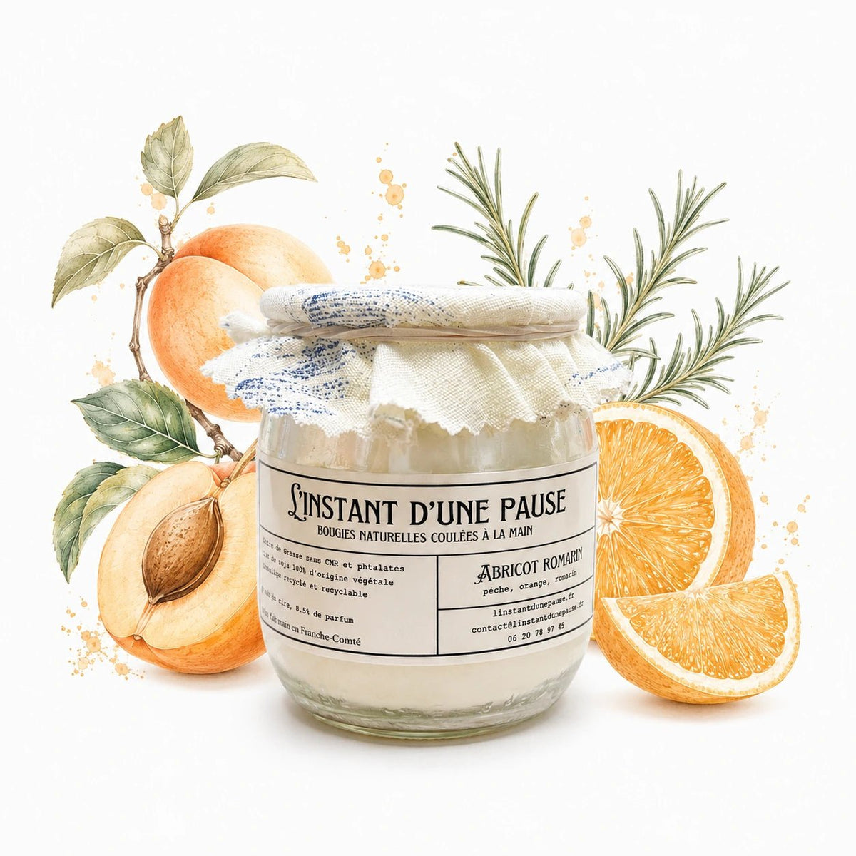 Bougie parfumée abricot romarin – naturelle, artisanale & vegan - L'INSTANT D'UNE PAUSE