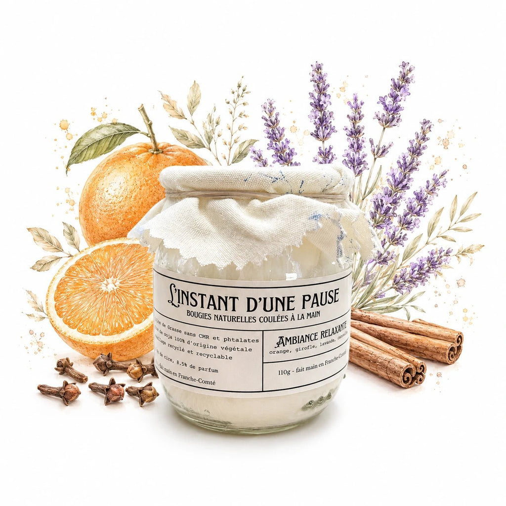 Bougie parfumée ambiance relaxante – naturelle, artisanale & vegan - L'INSTANT D'UNE PAUSE