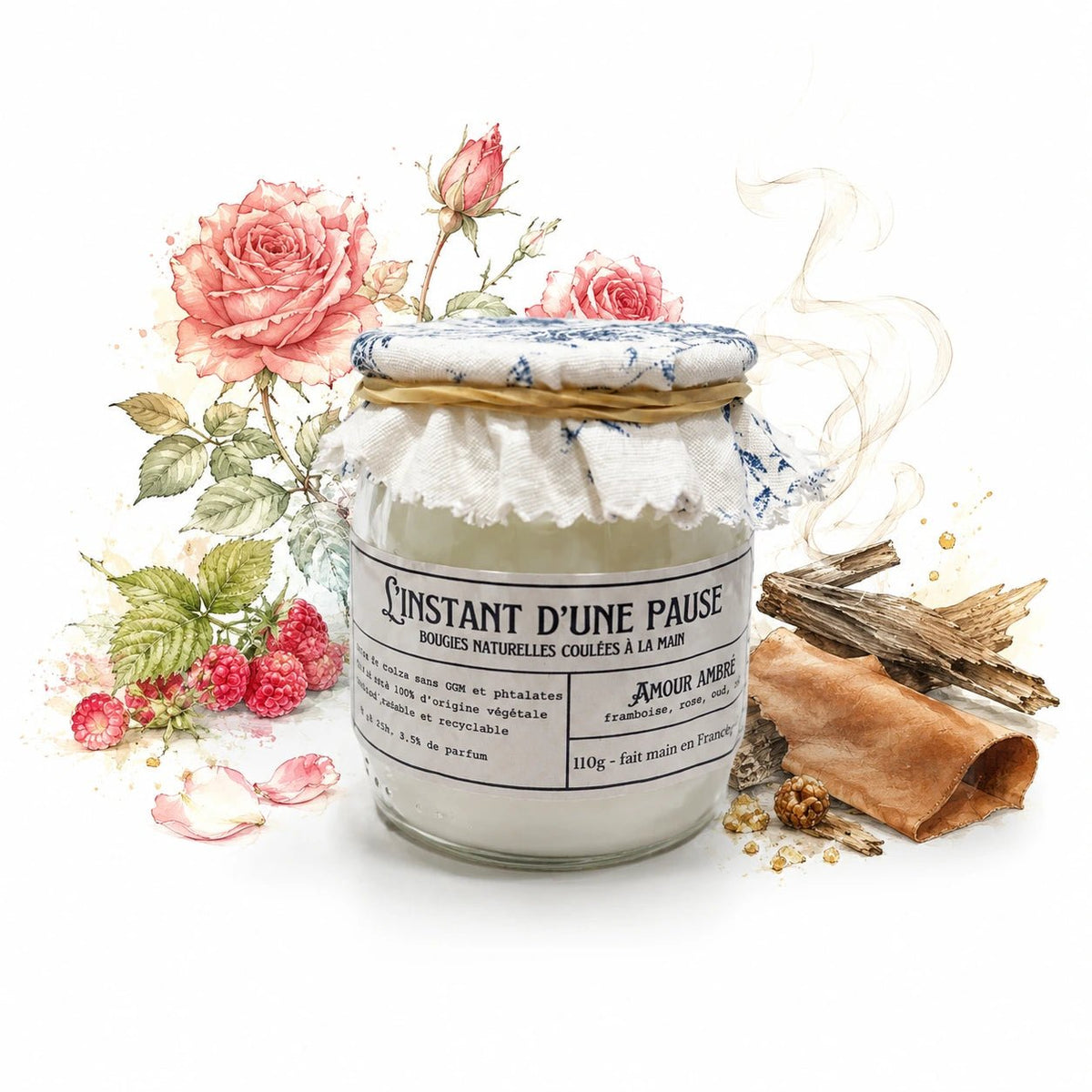 Bougie parfumée amour ambré – naturelle, artisanale & vegan - L'INSTANT D'UNE PAUSE