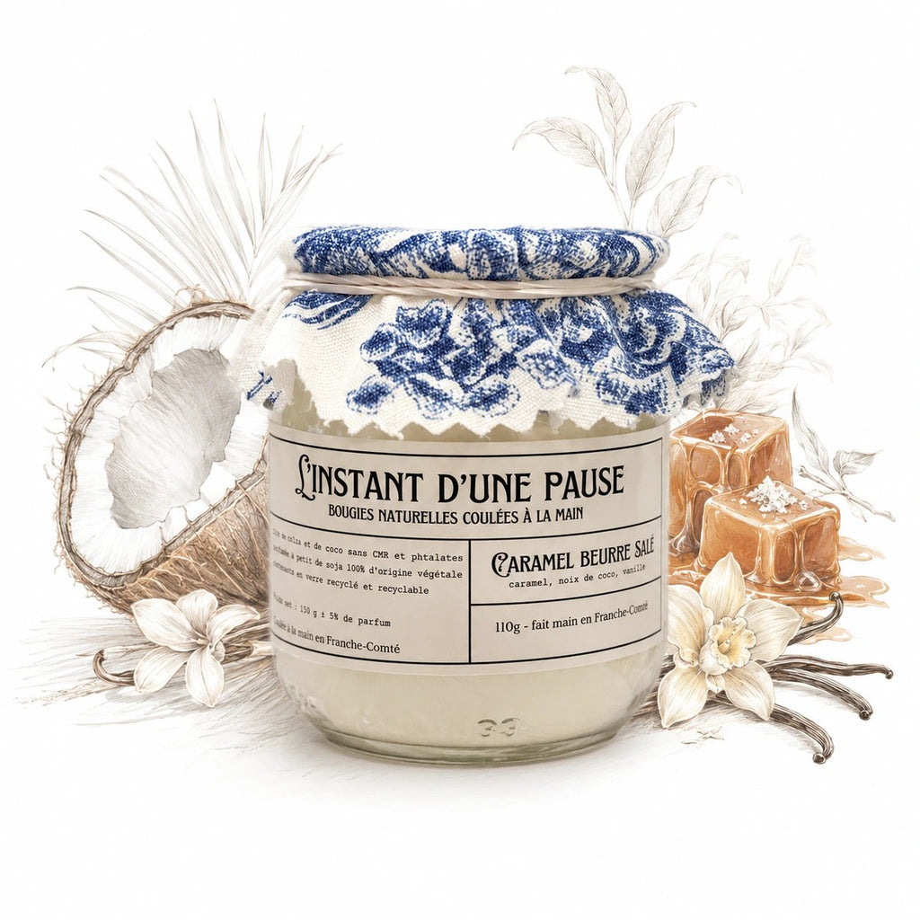 Bougie parfumée caramel beurre salé – naturelle, artisanale & vegan - L'INSTANT D'UNE PAUSE