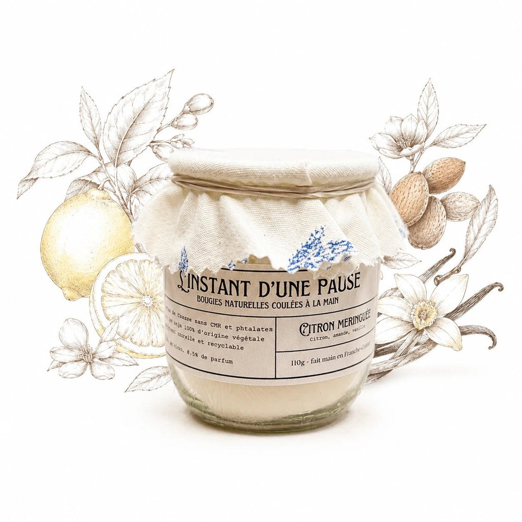 Bougie parfumée citron meringué – naturelle, artisanale & vegan - L'INSTANT D'UNE PAUSE