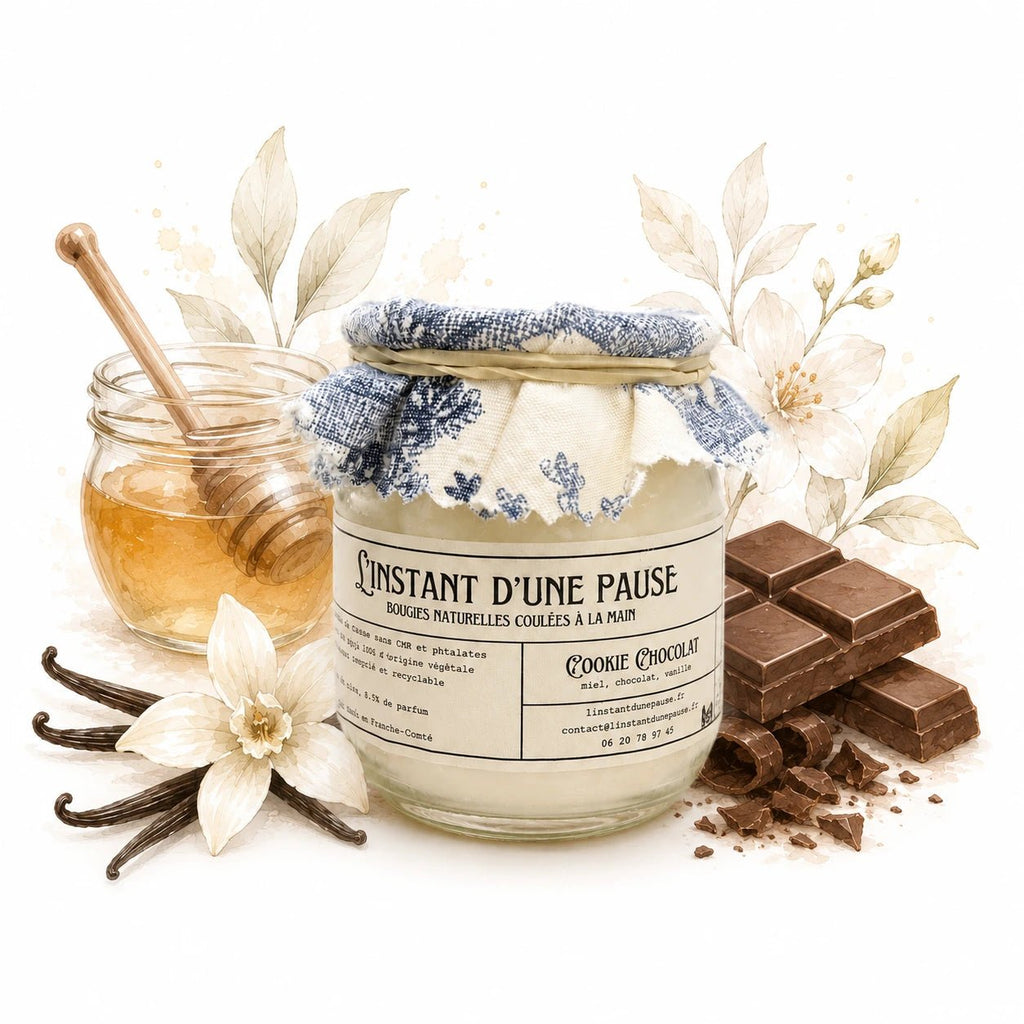 Bougie parfumée cookie chocolat – naturelle, artisanale & vegan - L'INSTANT D'UNE PAUSE