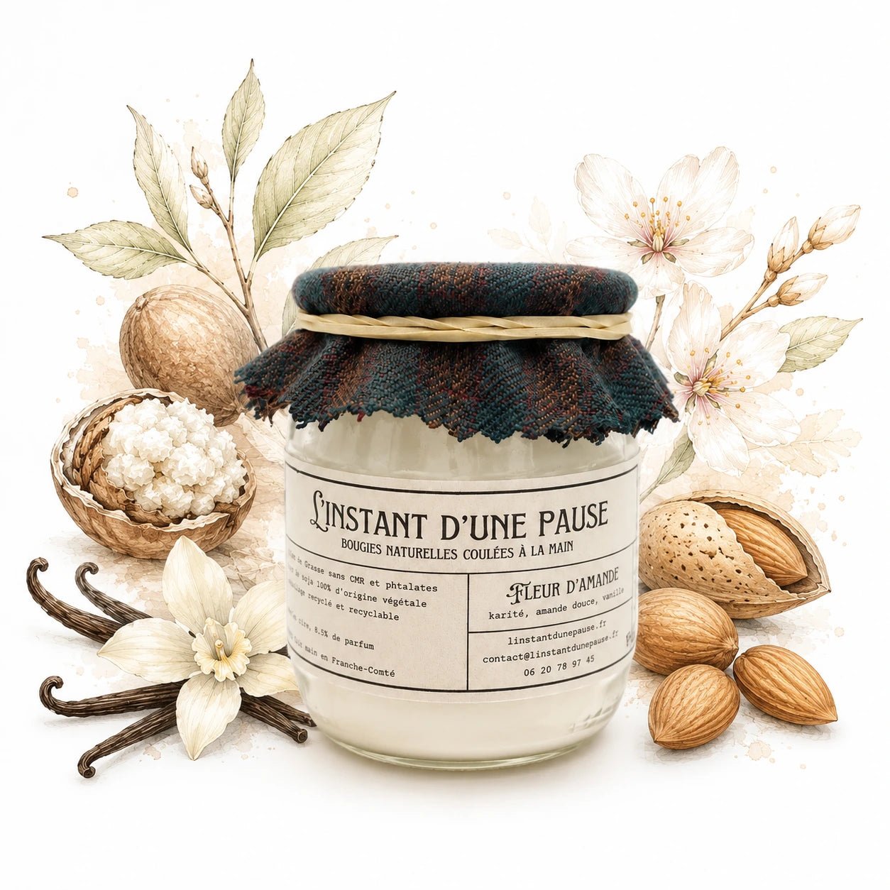 Bougie parfumée fleur d’amandier – naturelle, artisanale & vegan - L'INSTANT D'UNE PAUSE
