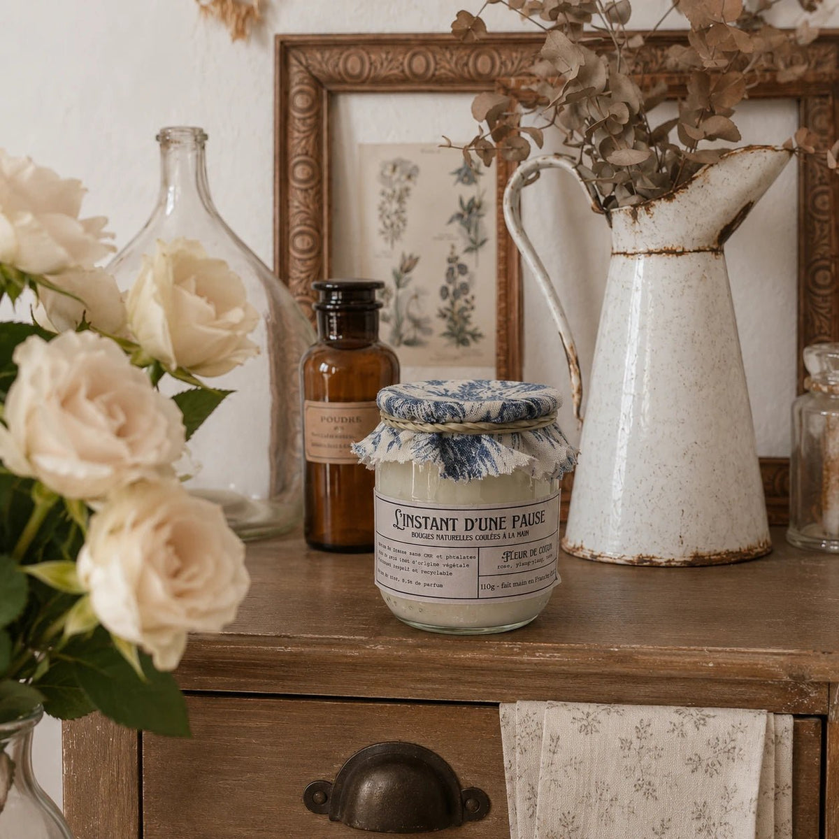 Bougie parfumée fleur de coton – naturelle, artisanale & vegan - L'INSTANT D'UNE PAUSE