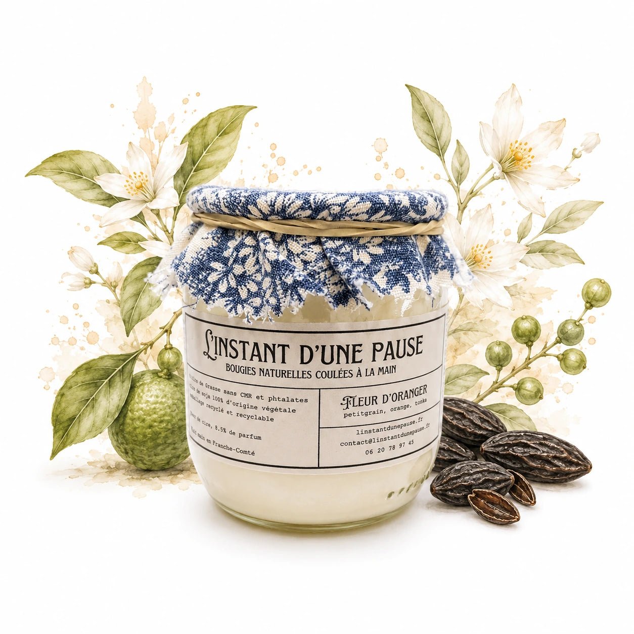 Bougie parfumée fleur d’oranger – naturelle, artisanale & vegan - L'INSTANT D'UNE PAUSE