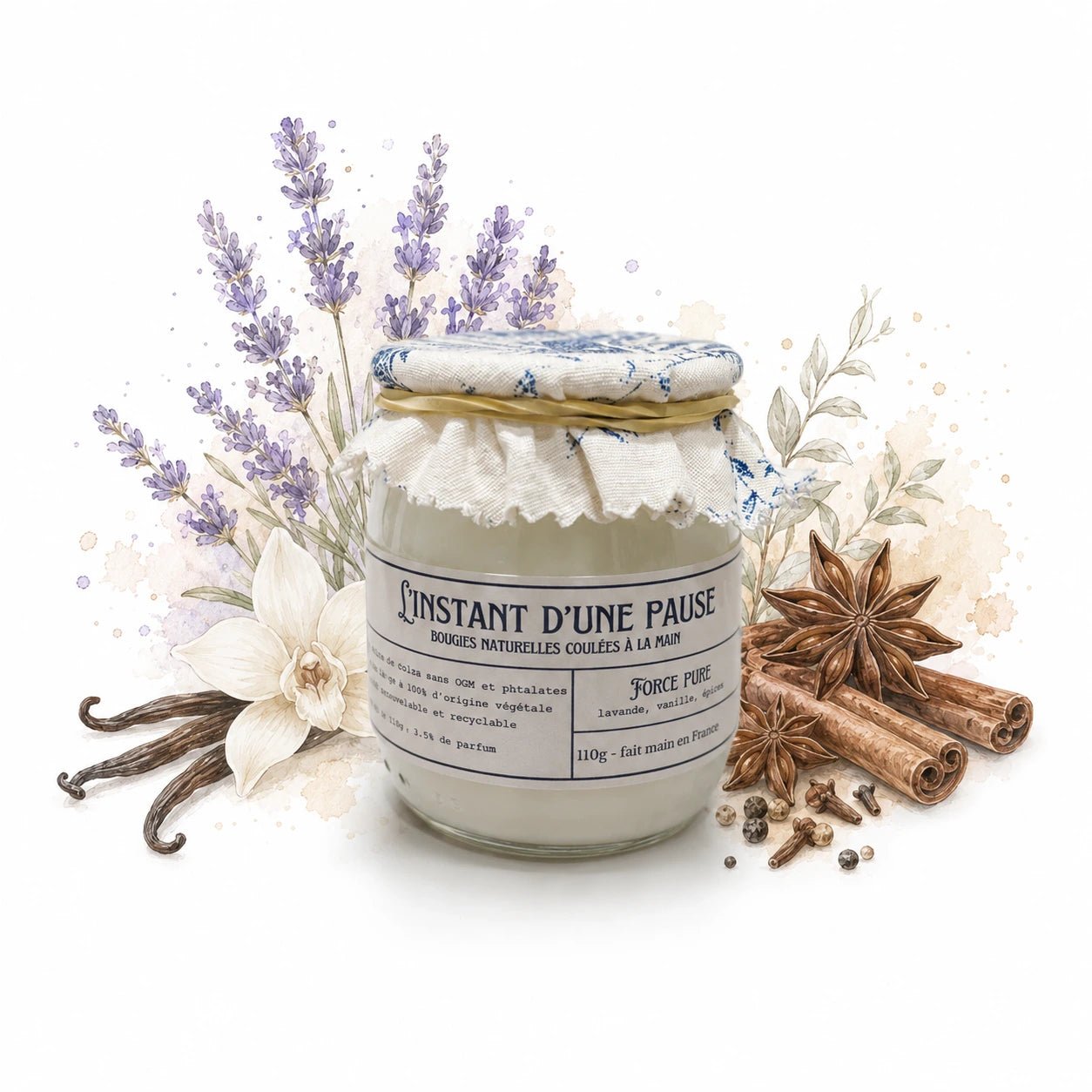 Bougie parfumée force pure – naturelle, artisanale & vegan - L'INSTANT D'UNE PAUSE