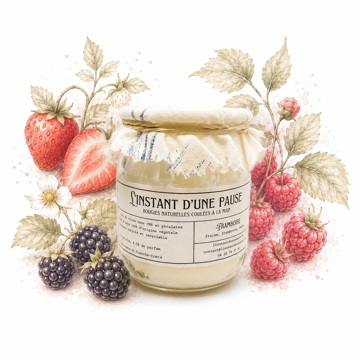 Bougie parfumée framboise – naturelle, artisanale & vegan - L'INSTANT D'UNE PAUSE