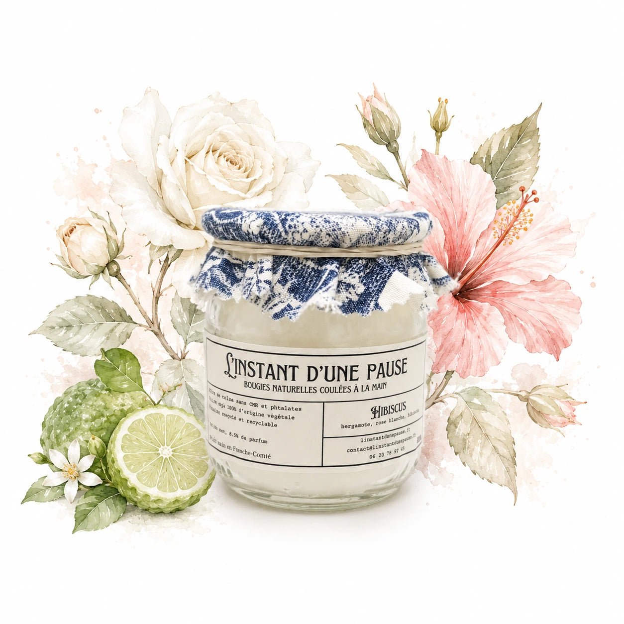 Bougie parfumée hibiscus – naturelle, artisanale & vegan - L'INSTANT D'UNE PAUSE
