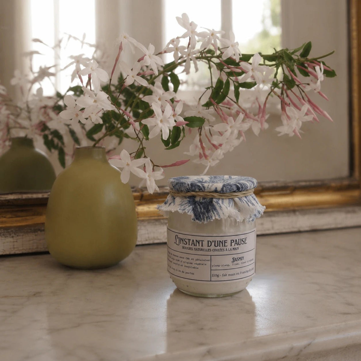 Bougie parfumée jasmin – naturelle, artisanale & vegan - L'INSTANT D'UNE PAUSE