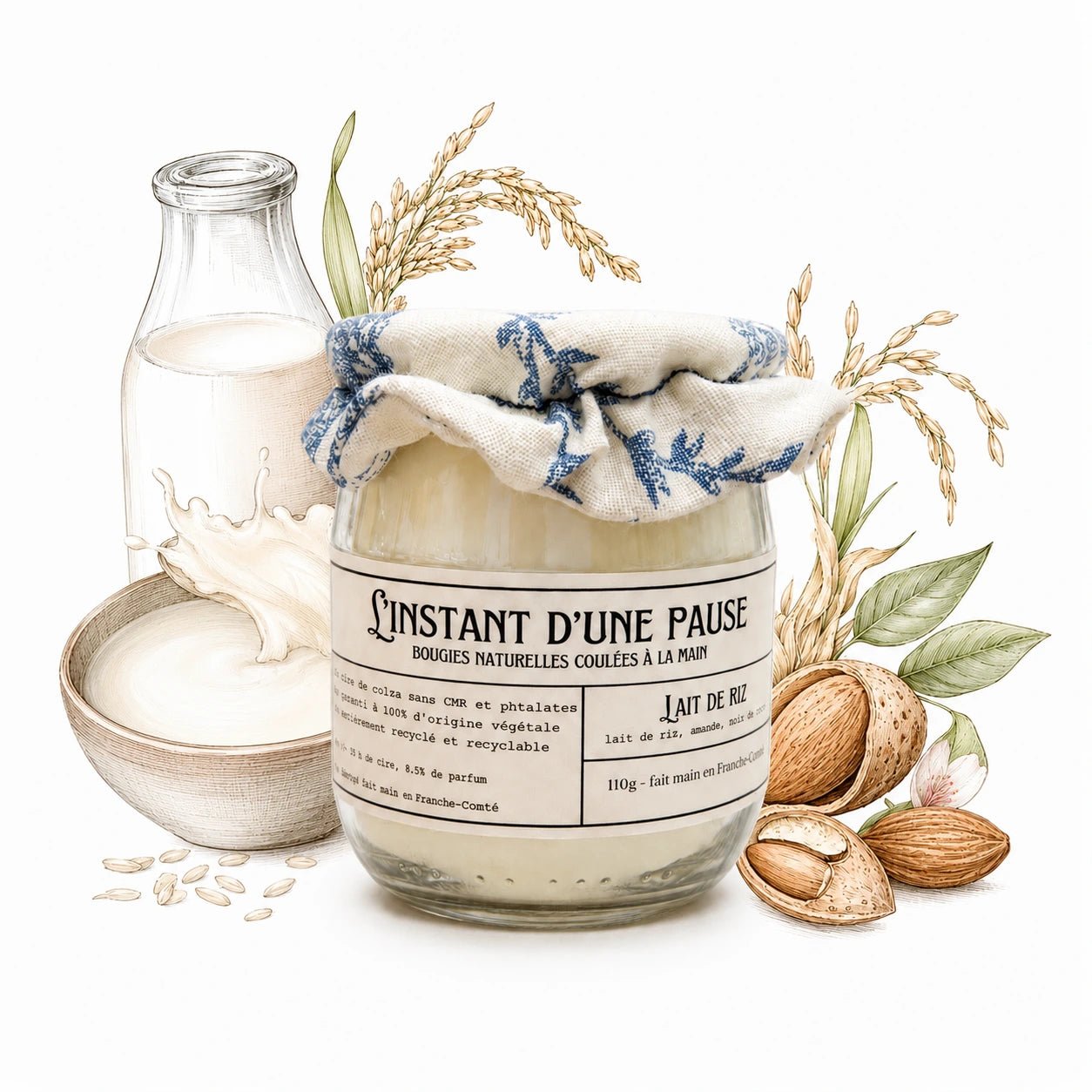Bougie parfumée lait de riz – naturelle, artisanale & vegan - L'INSTANT D'UNE PAUSE
