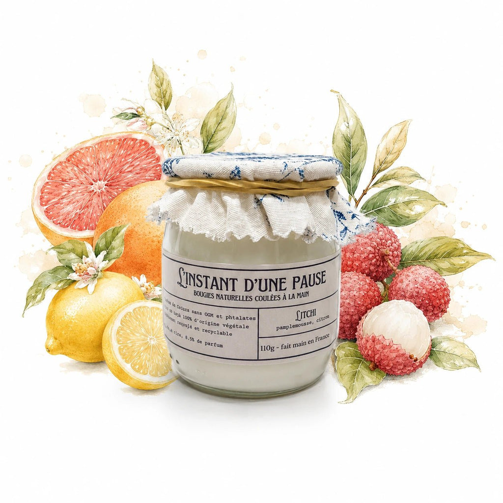 Bougie parfumée litchi – naturelle, artisanale & vegan - L'INSTANT D'UNE PAUSE