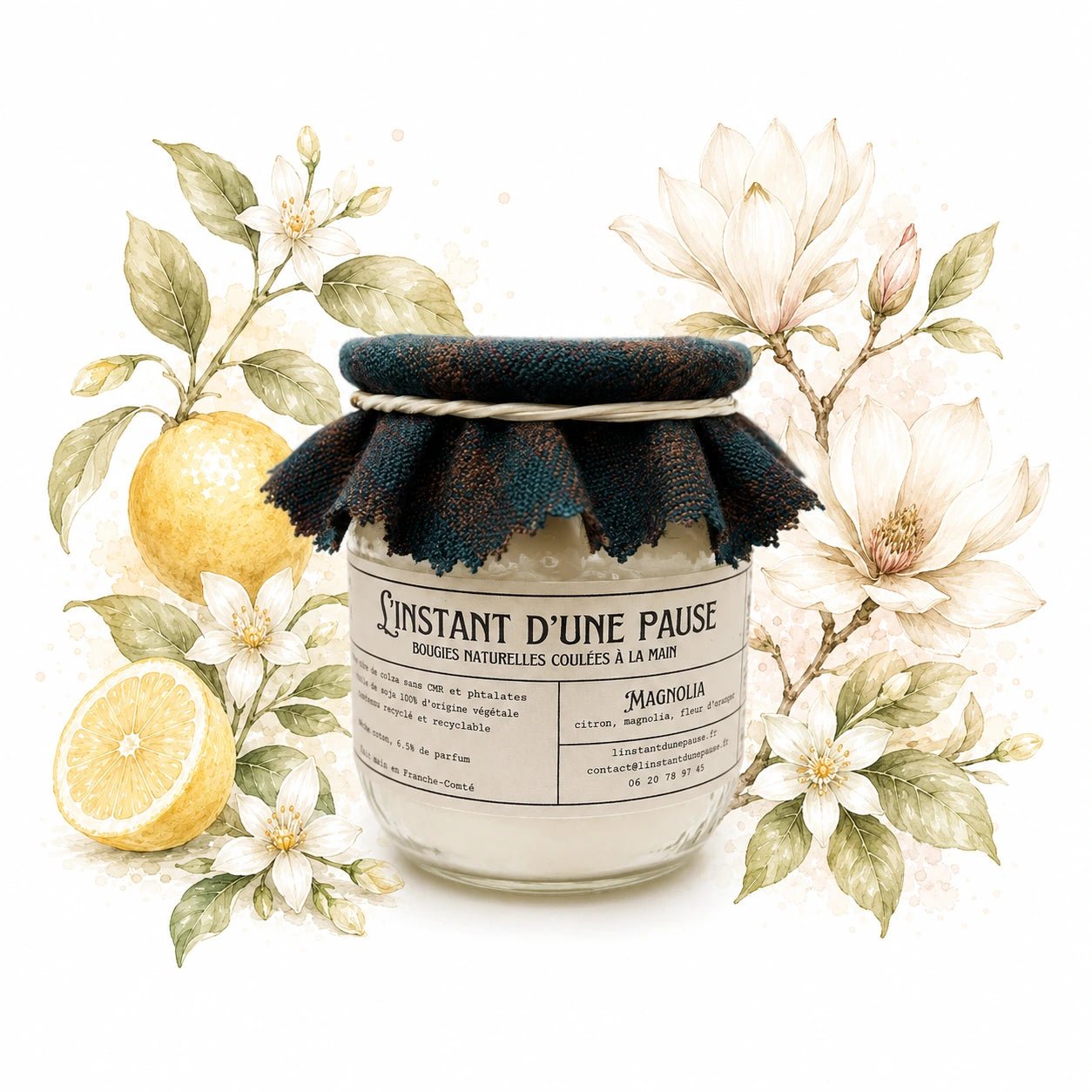 Bougie parfumée magnolia – naturelle, artisanale & vegan - L'INSTANT D'UNE PAUSE