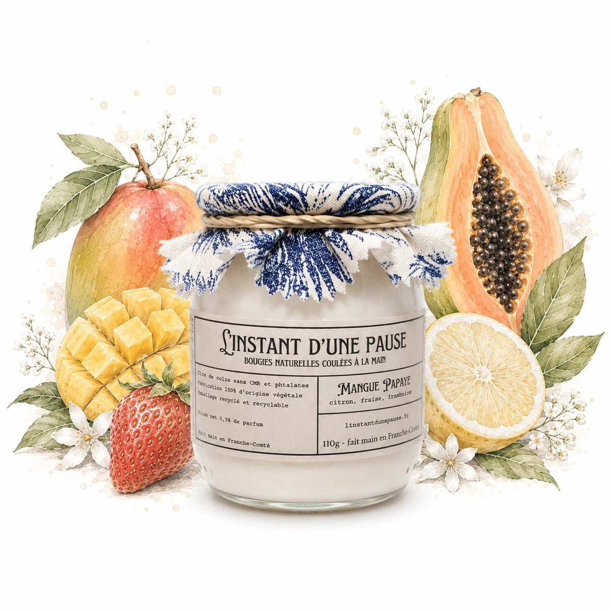 Bougie parfumée mangue papaye – naturelle, artisanale & vegan - L'INSTANT D'UNE PAUSE