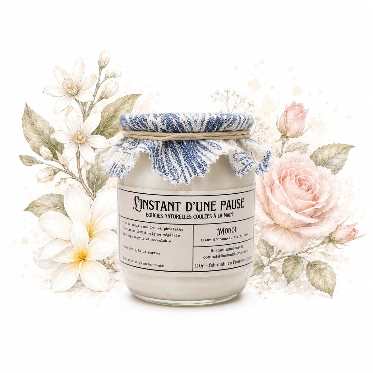 Bougie parfumée monoï – naturelle, artisanale & vegan - L'INSTANT D'UNE PAUSE