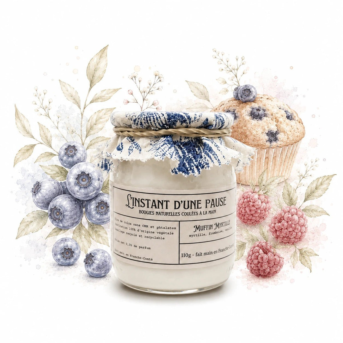 Bougie parfumée muffin myrtille – naturelle, artisanale & vegan - L'INSTANT D'UNE PAUSE
