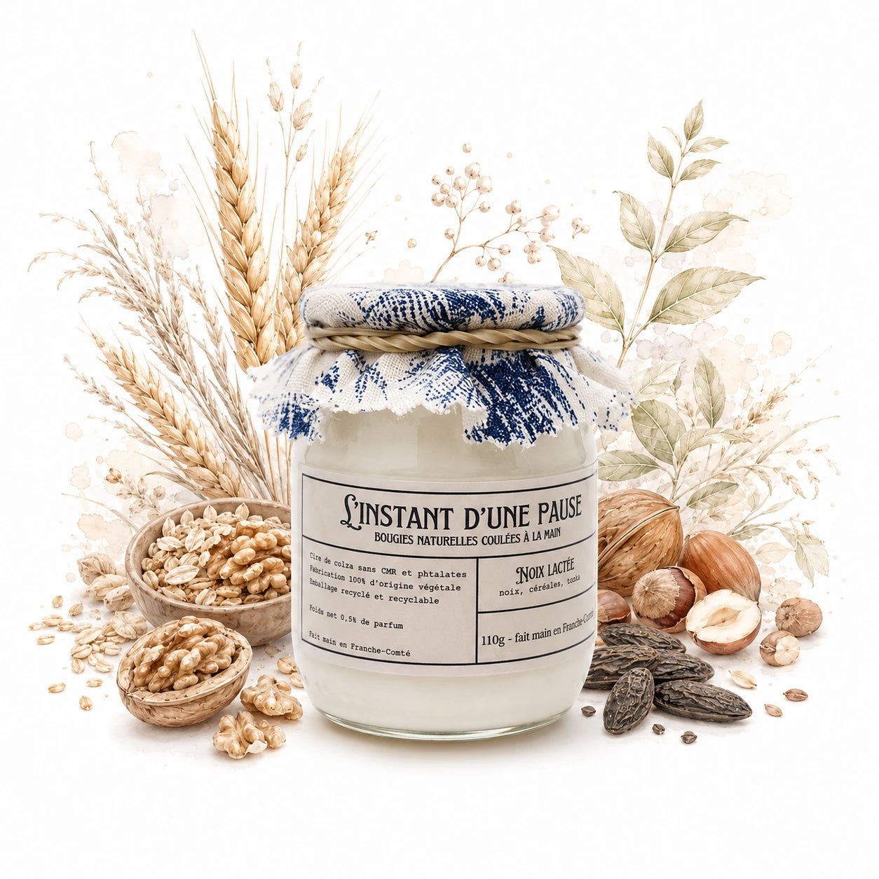 Bougie parfumée noix lactée – naturelle, artisanale & vegan - L'INSTANT D'UNE PAUSE