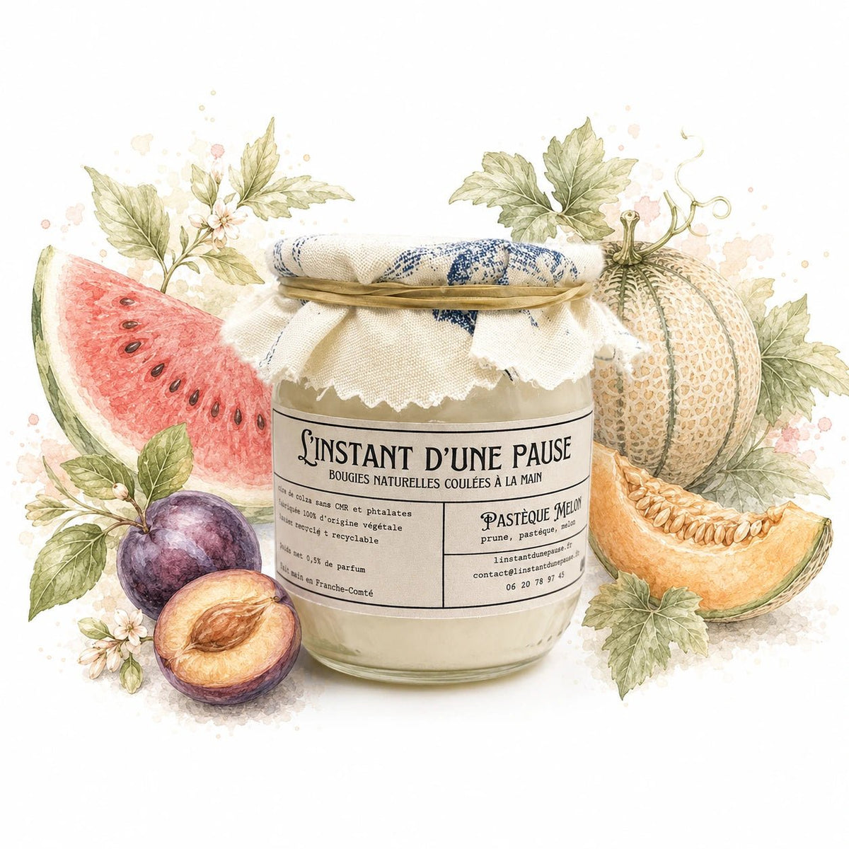 Bougie parfumée pastèque melon – naturelle, artisanale & vegan - L'INSTANT D'UNE PAUSE