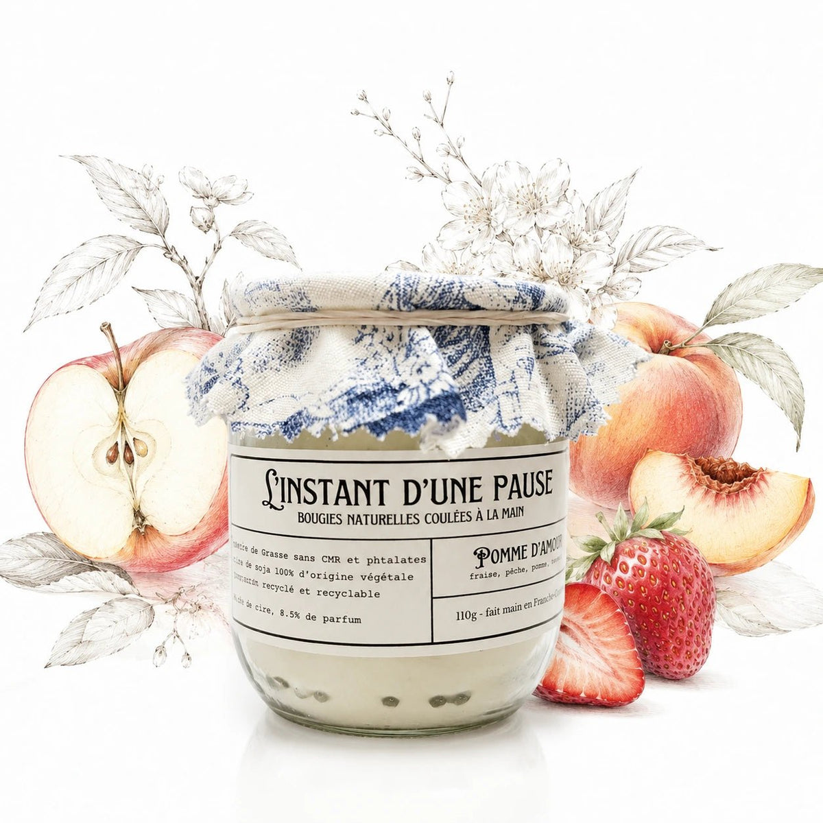 Bougie parfumée pomme d’amour – naturelle, artisanale & vegan - L'INSTANT D'UNE PAUSE