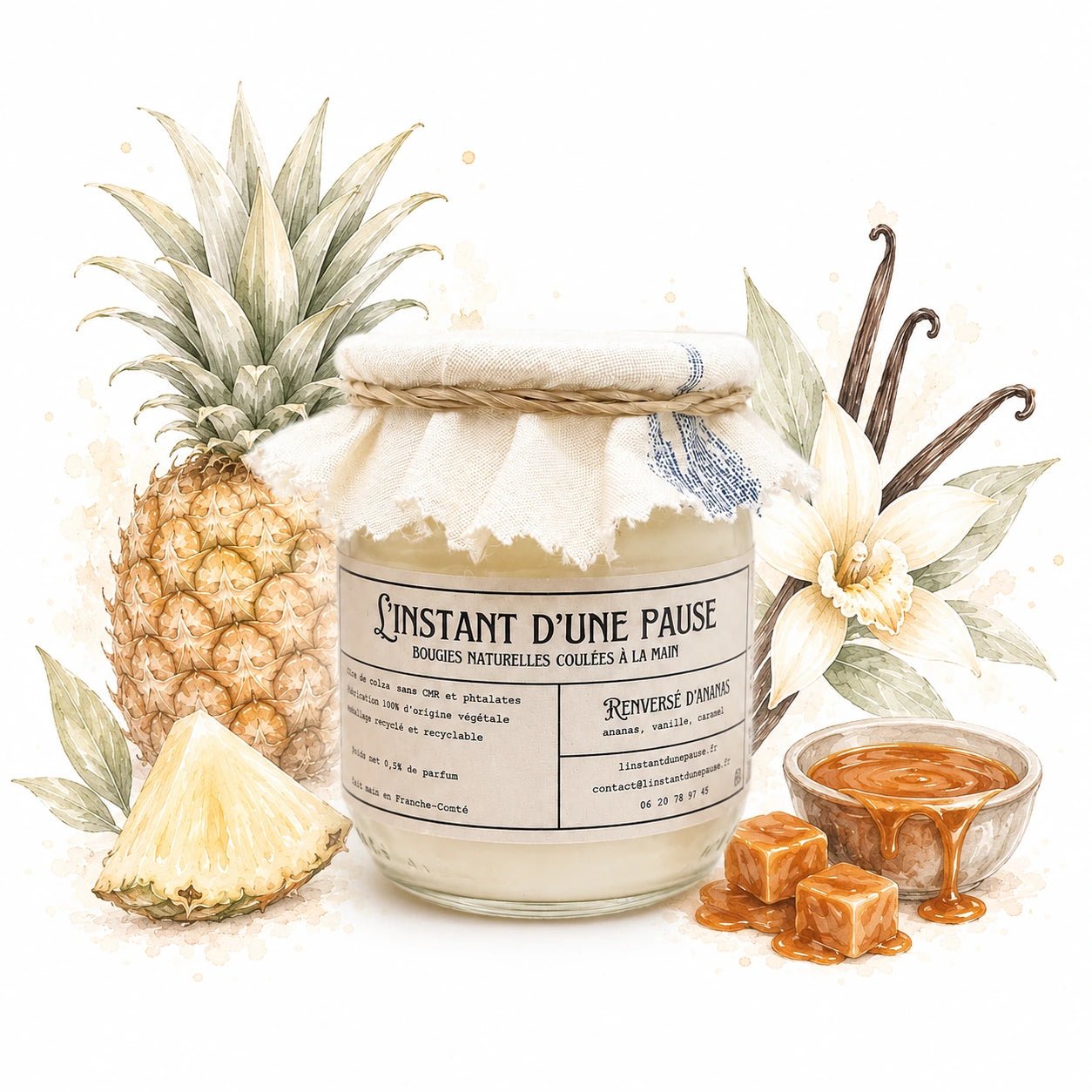 Bougie parfumée renversé d’ananas – naturelle, artisanale & vegan - L'INSTANT D'UNE PAUSE