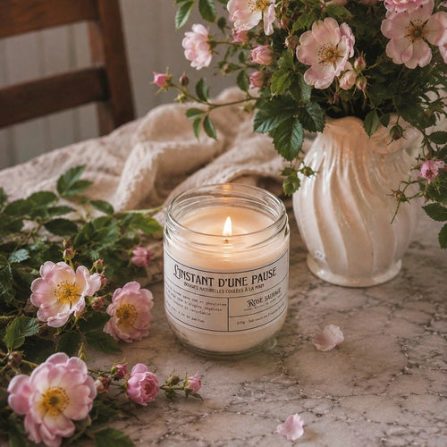 Bougie parfumée rose sauvage – naturelle, artisanale & vegan - L'INSTANT D'UNE PAUSE