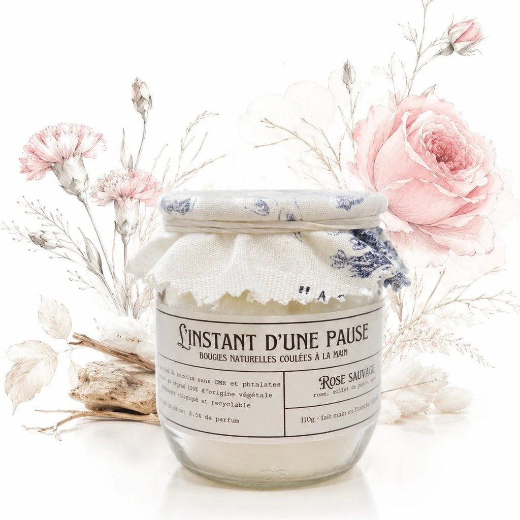 Bougie parfumée rose sauvage – naturelle, artisanale & vegan - L'INSTANT D'UNE PAUSE