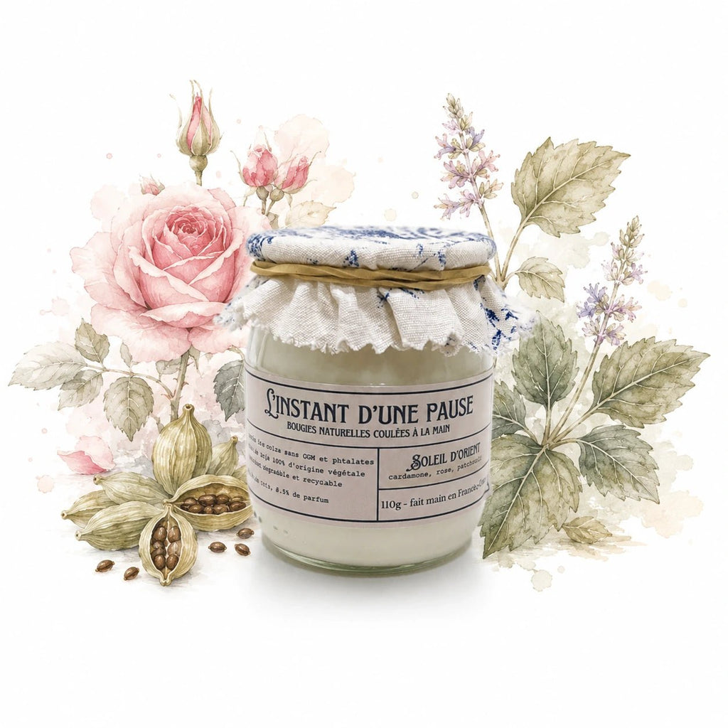 Bougie parfumée soleil d’orient – naturelle, artisanale & vegan - L'INSTANT D'UNE PAUSE