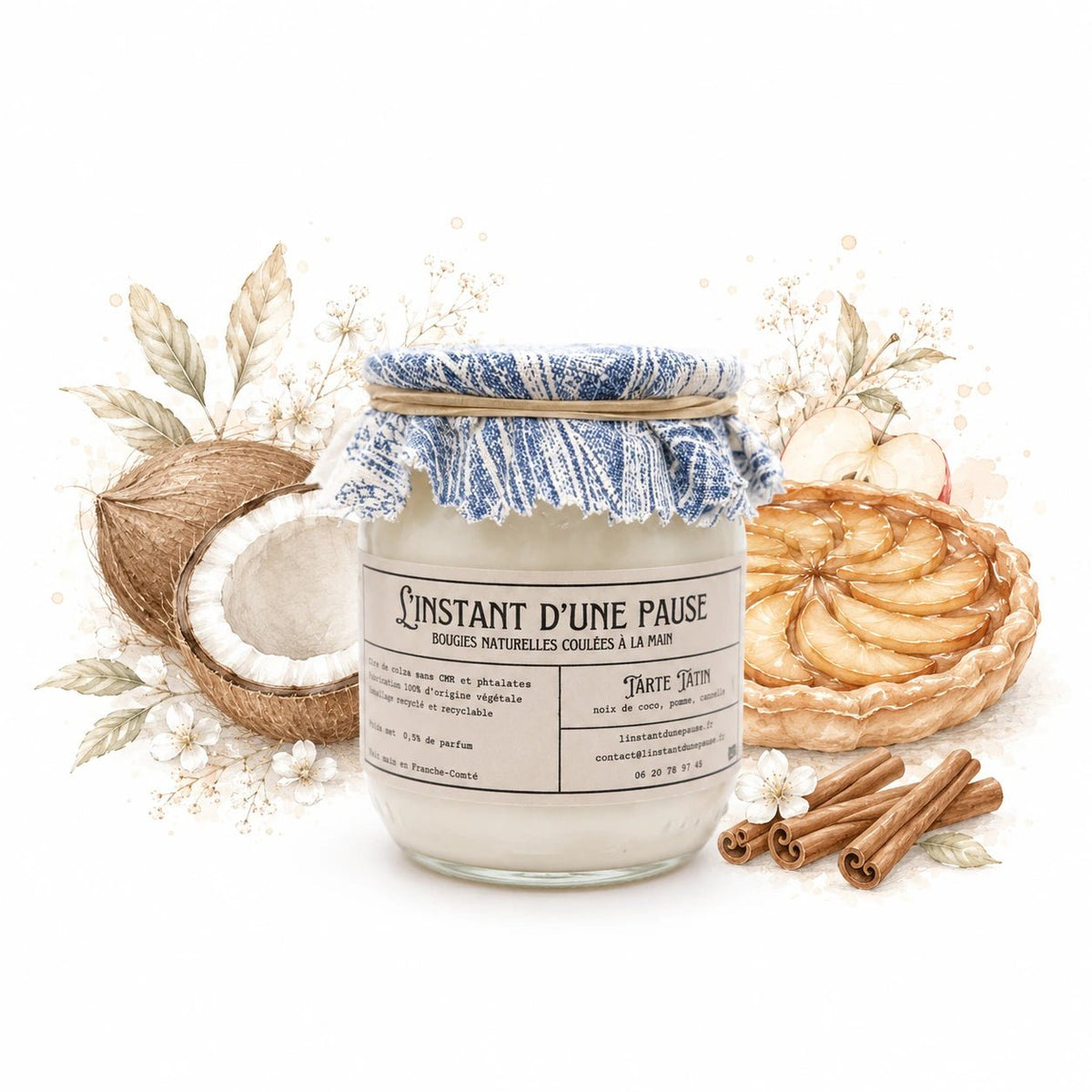 Bougie parfumée tarte tatin – naturelle, artisanale & vegan - L'INSTANT D'UNE PAUSE