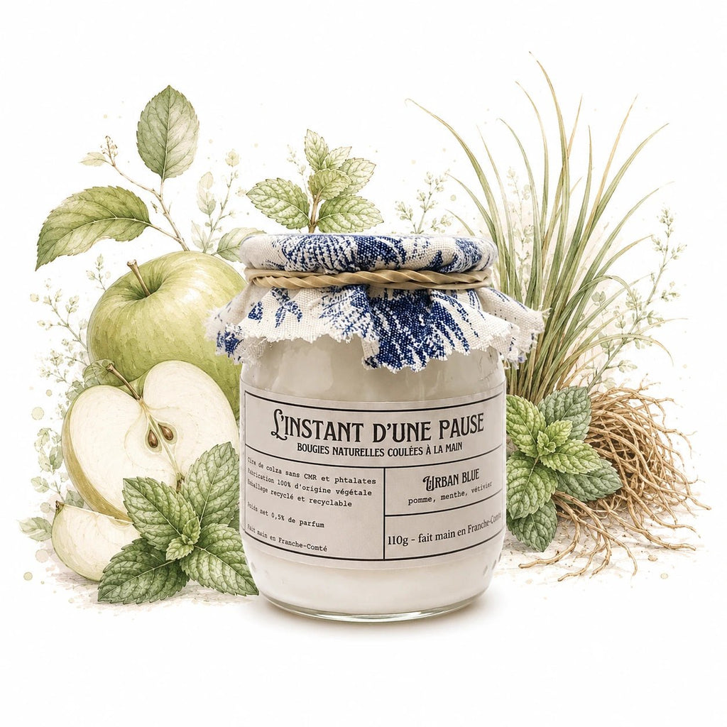 Bougie parfumée urban blue – naturelle, artisanale & vegan - L'INSTANT D'UNE PAUSE