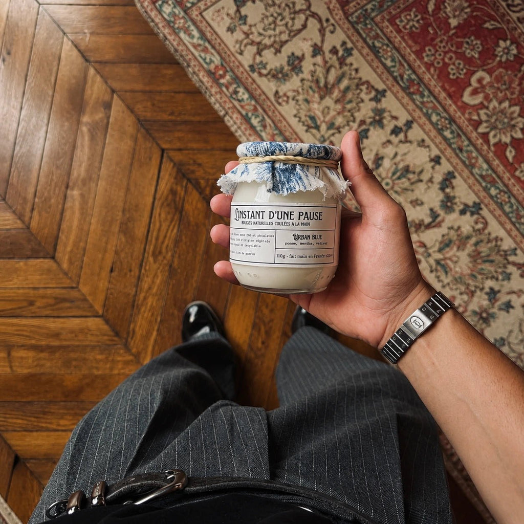 Bougie parfumée urban blue – naturelle, artisanale & vegan - L'INSTANT D'UNE PAUSE
