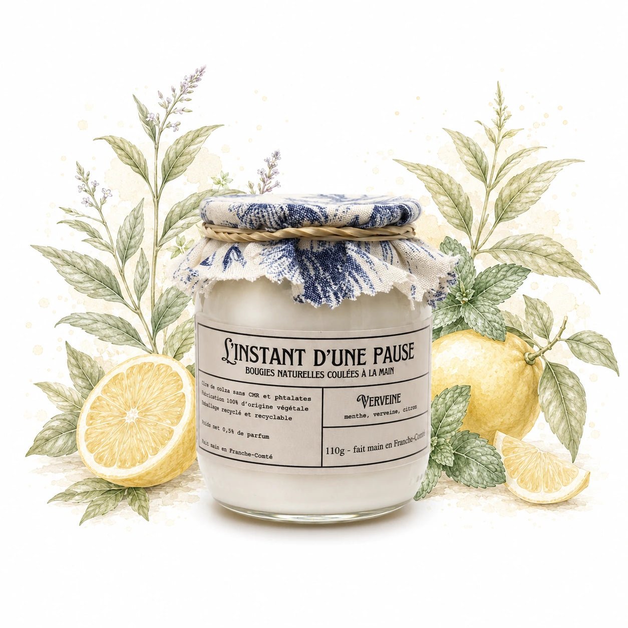 Bougie parfumée verveine – naturelle, artisanale & vegan - L'INSTANT D'UNE PAUSE