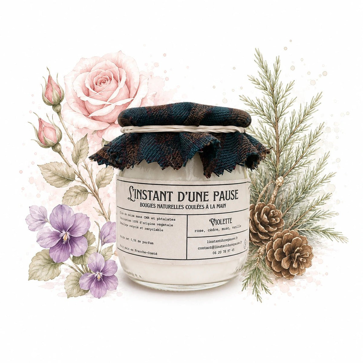 Bougie parfumée violette – naturelle, artisanale & vegan - L'INSTANT D'UNE PAUSE