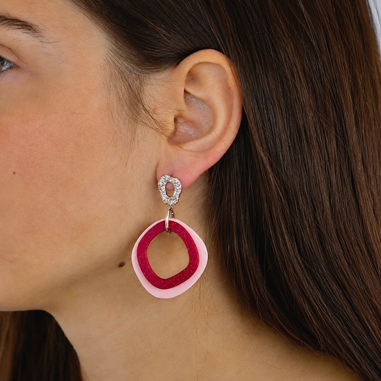 Camille – boucles d’oreilles rose pâle et bordeaux pailleté - L'INSTANT D'UNE PAUSE