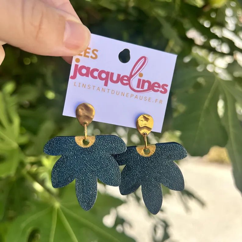 Céleste – boucles d’oreilles bleu pailleté galaxy - L'INSTANT D'UNE PAUSE