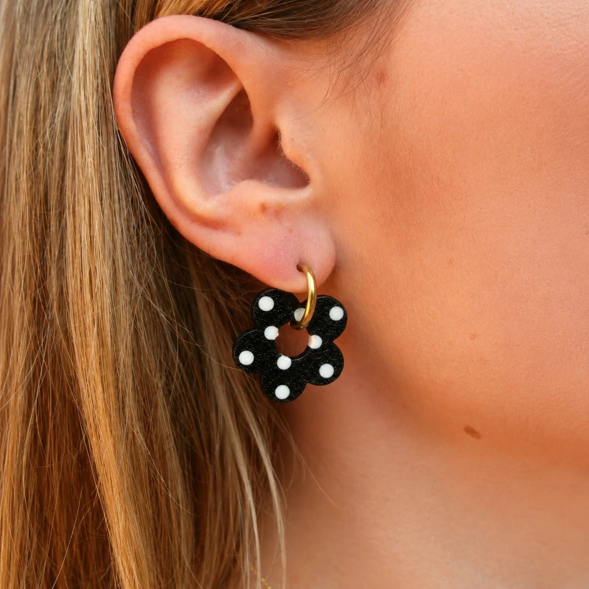 Colette – boucles d’oreilles noires à pois - L'INSTANT D'UNE PAUSE