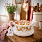 Bougie Fraise, Pomme & Musc – Saucière ancienne fleurie