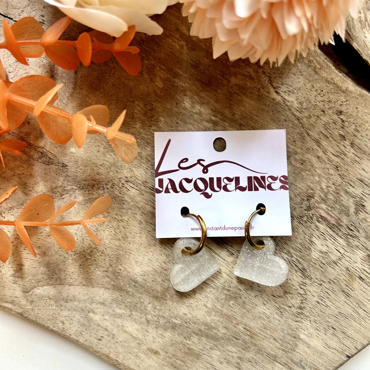 Élise – boucles d’oreilles cœur transparent pailleté - L'INSTANT D'UNE PAUSE