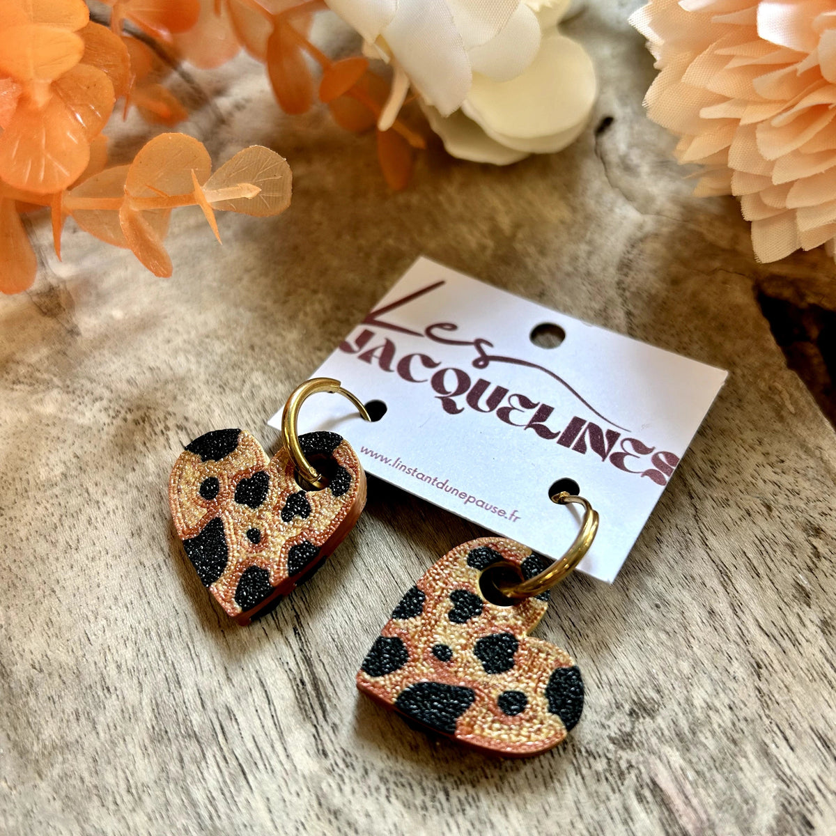 Garance – boucles d’oreilles cœur léopard - L'INSTANT D'UNE PAUSE